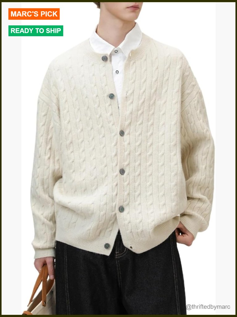 Chunky Twisted Cable Knit Button Down Cardigan Sweater Vintage Y2k Aesthetic